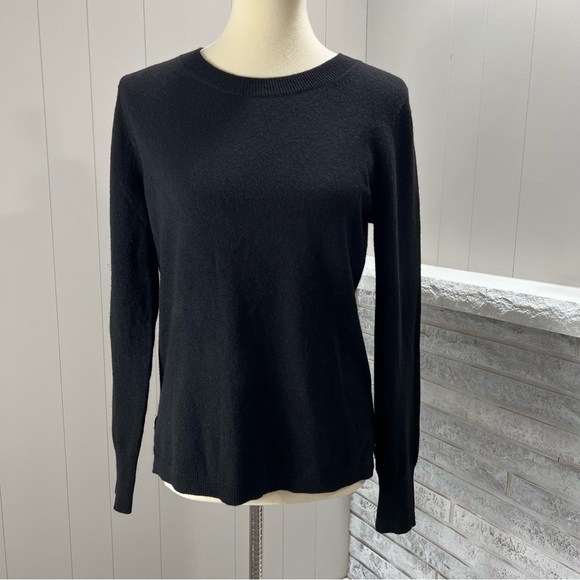 J. Crew Cashmere Classic Black Crewneck Long Sleeve Side...